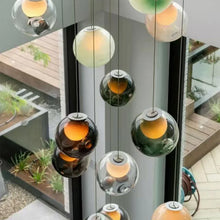 Modern LED home interior lighting ceiling chandelier, coloured glass lustre, dimmable, suitable for living room and staircase