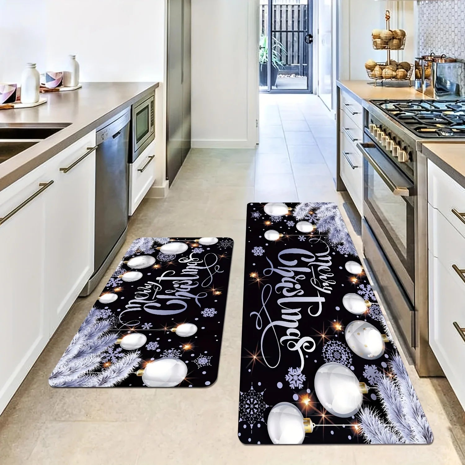 Christmas Ball Snowflake Kitchen Floor Mat Home Decor Hallway Balcony Non-slip Rugs Carpet for Living Room Christmas Decorations