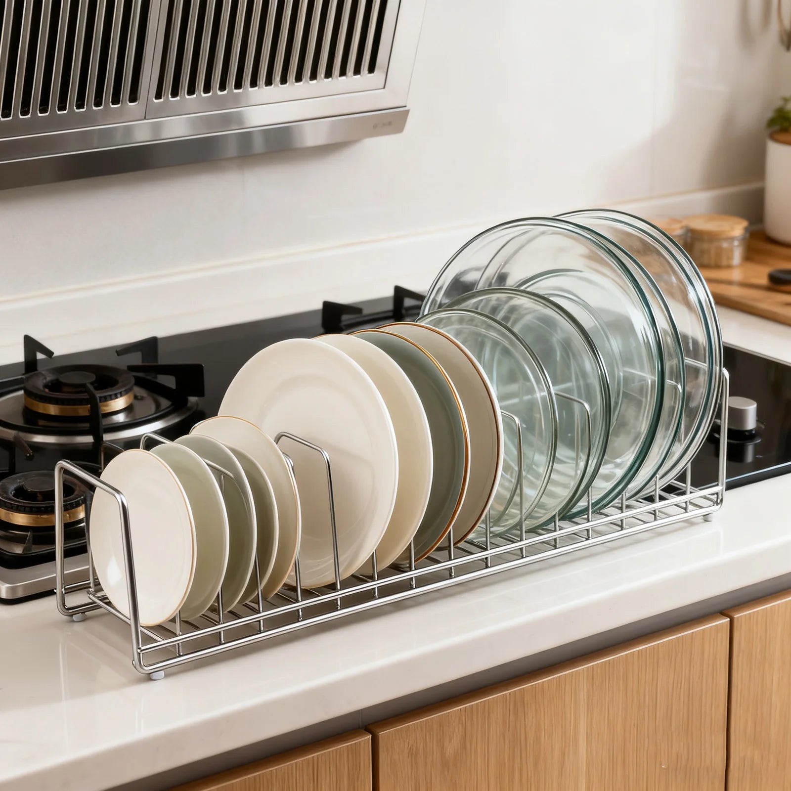 Kitchen Bowl Dish Organizer Stainless Steel Thick Walled Kitchen Dish Storage Rack Household Tableware Storage Stand Accessories
