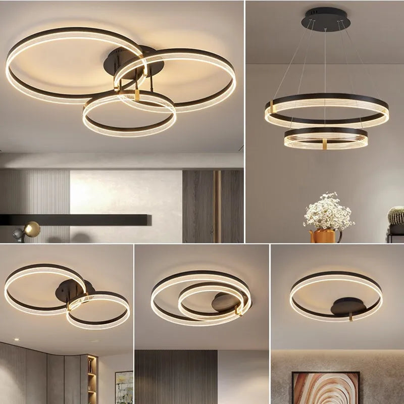 Modern New Acrylic Shade Circle Chandelier Lustre Pendant Lights Indoor Lighting Decor For restaurant Bedroom Living Room Lamps