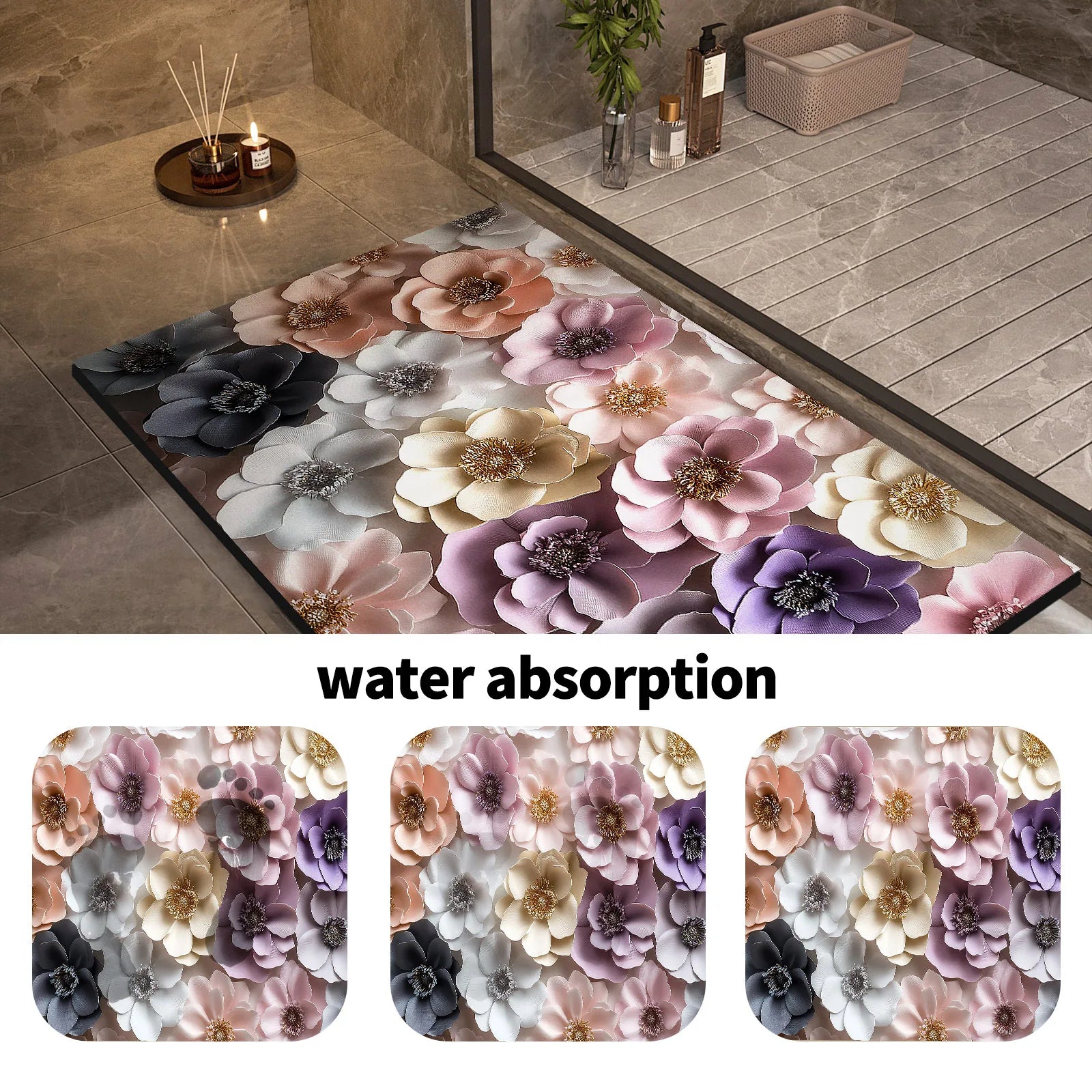 Luxury Bathroom Bath Mat Absorbent Non-slip Shower Foot Mats Quick Dry Toilet Rugs Carpet Doormat Washable