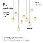 Modern LED home interior lighting ceiling chandelier, coloured glass lustre, dimmable, suitable for living room and staircase