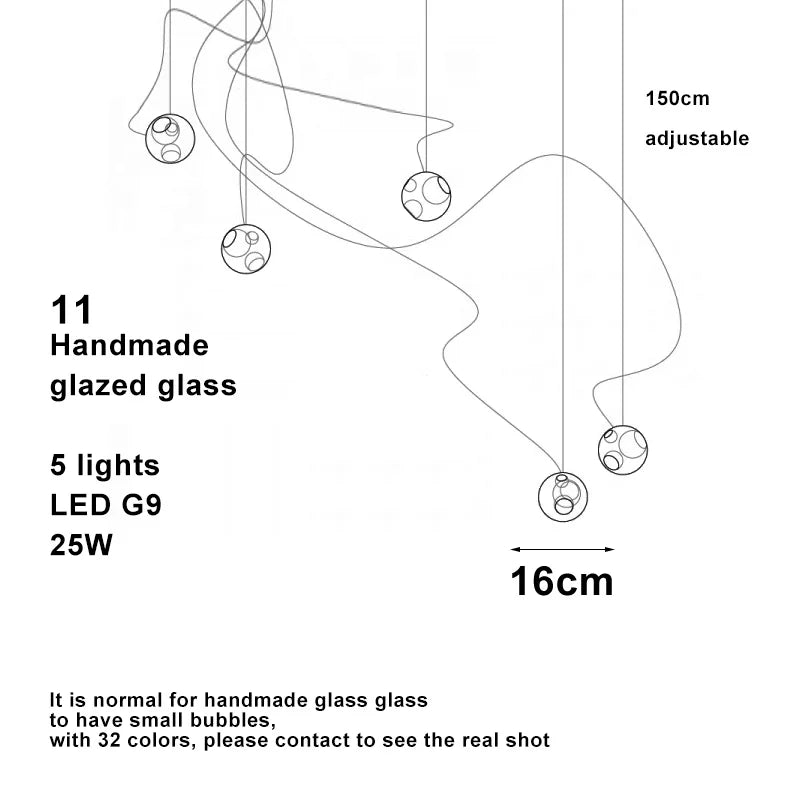 Modern LED home interior lighting ceiling chandelier, coloured glass lustre, dimmable, suitable for living room and staircase