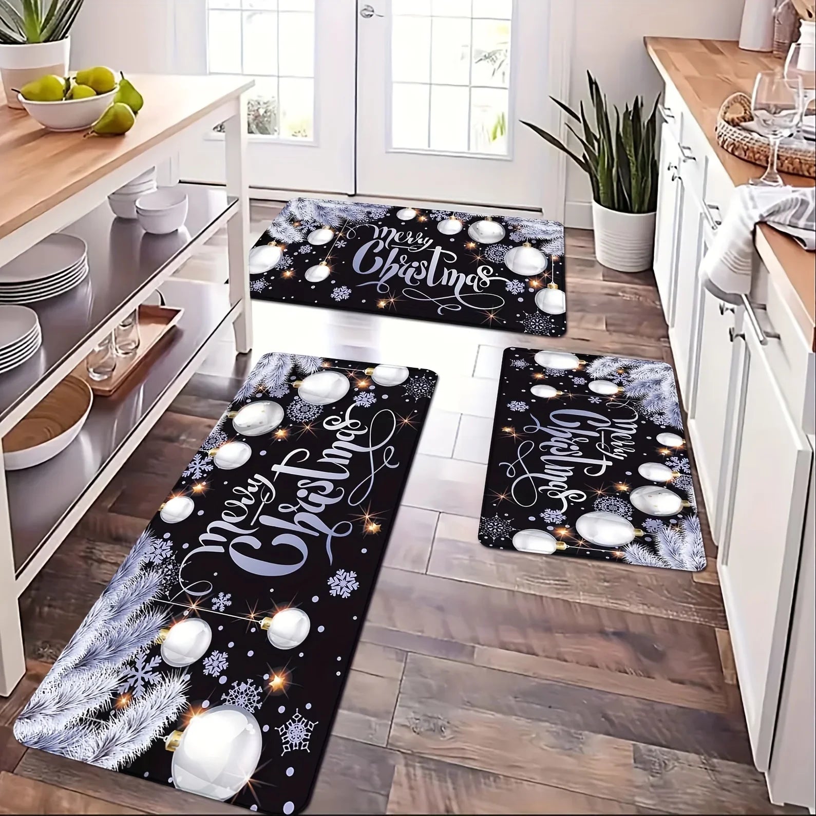 Christmas Ball Snowflake Kitchen Floor Mat Home Decor Hallway Balcony Non-slip Rugs Carpet for Living Room Christmas Decorations