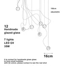 Modern LED home interior lighting ceiling chandelier, coloured glass lustre, dimmable, suitable for living room and staircase