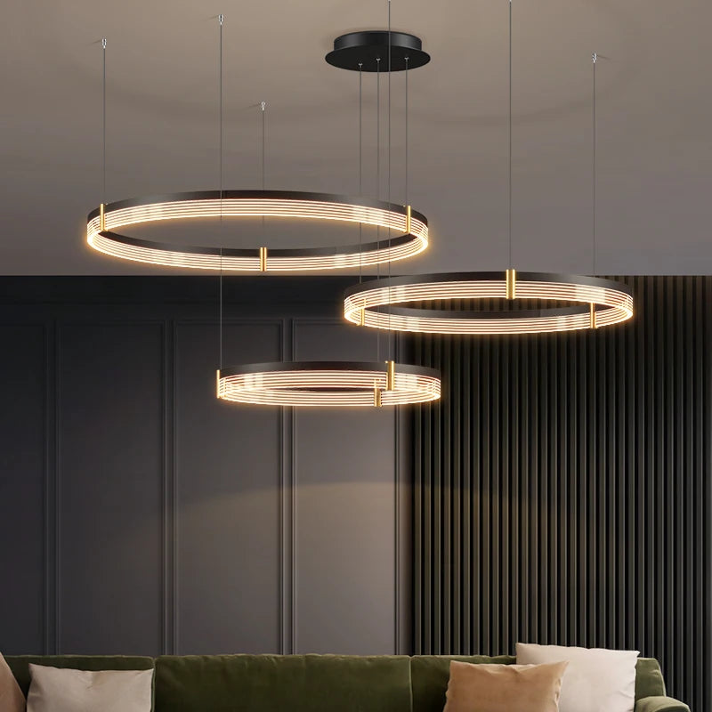 Modern New Acrylic Shade Circle Chandelier Lustre Pendant Lights Indoor Lighting Decor For restaurant Bedroom Living Room Lamps