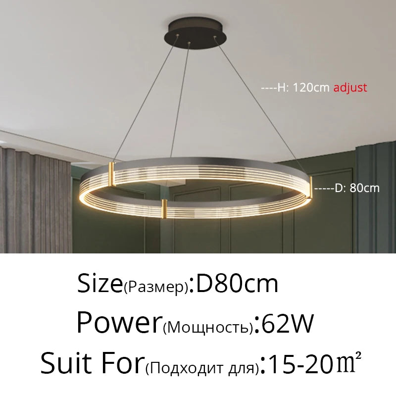 Modern New Acrylic Shade Circle Chandelier Lustre Pendant Lights Indoor Lighting Decor For restaurant Bedroom Living Room Lamps
