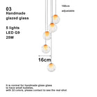 Modern LED home interior lighting ceiling chandelier, coloured glass lustre, dimmable, suitable for living room and staircase