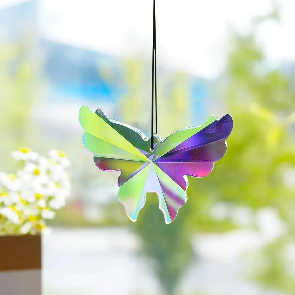 Crystal Butterfly Prism Pendant Light Sun Catcher Rainbow Captor Christmas Tree Decoration Hanging Sunshade Lighting Decor