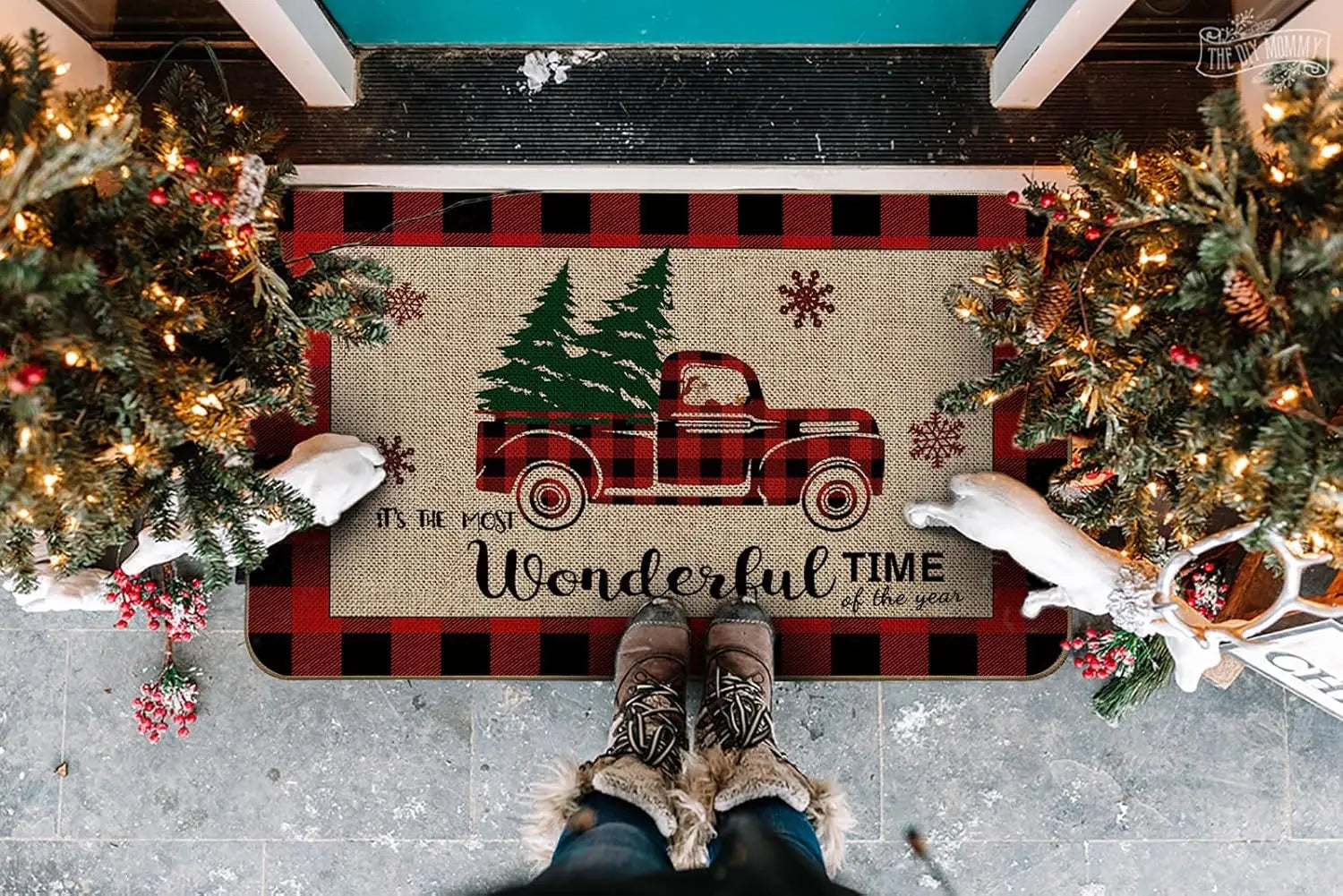Christmas Santa Claus Truck Welcome Door Mats Home Decor Kitchen Hallway Balcony Rugs Carpet for Living Room Xmas Decorations